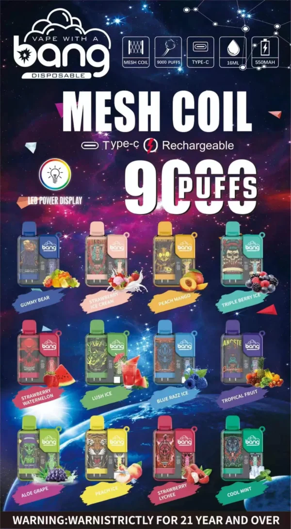 Bang Box 9000 Puffs 0% 2% 3% 5% Никотиновая перезаряжаемая светодиодная сигарета с дисплеем для сигарет Одноразовая вейп оптом - AlwaysVape - 1