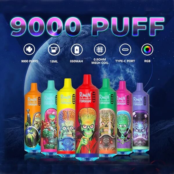 RandM Tornado 9000 Puffs 0% 2% 3% 5% Nikotin Einweg-Vape Großhandel - AlsoVape - 1