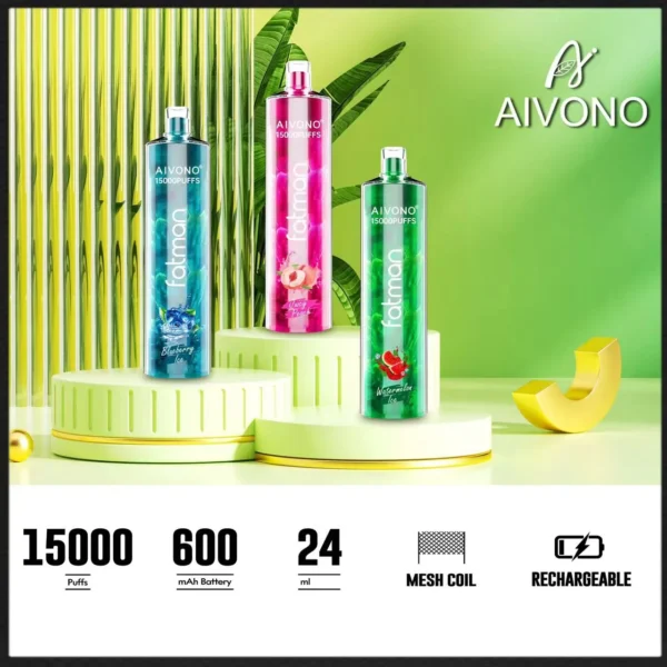 AIVONO FATMAN 15000 Puffs 0% 2% 3% 5% Перезаряжаемые одноразовые ручки для вейпов с низким содержанием никотина, оптовая покупка оптом - AlwaysVape - 1