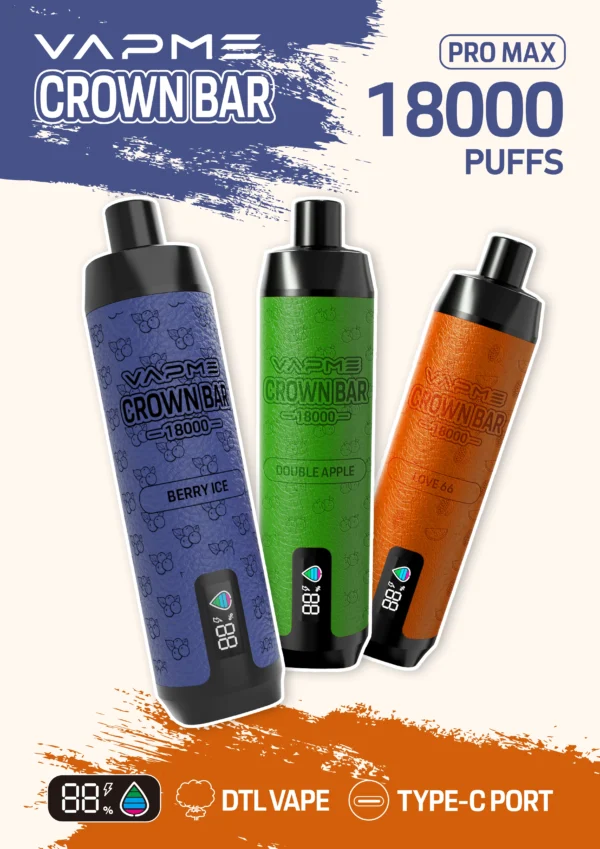 Vapme Crown Bar 18000 PRO MAX 2% 5% Nikotin 18000 puff Újratölthető Eldobható Vapes Tömeges vásárlás Nagyker - AlsoVape - 1