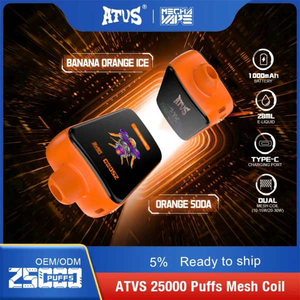 ATVS 25000 Puffs Dual Mesh 5% Stylo à vape jetable rechargeable à faible teneur en nicotine Acheter en gros - AlsoVape - 1