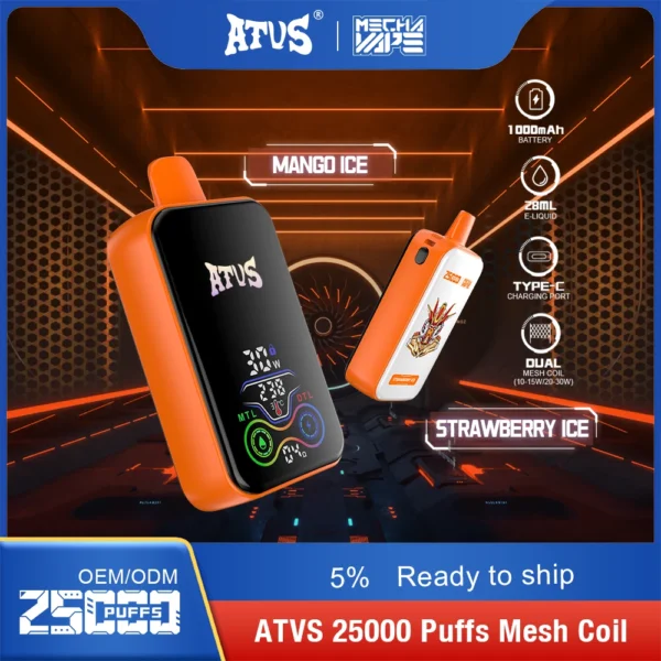 ATVS 25000 Puffs Dual Mesh 5% Stylo à vape jetable rechargeable à faible teneur en nicotine Acheter en gros - AlsoVape - 7