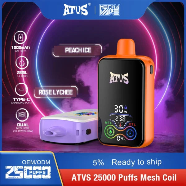 ATVS 25000 Puffs Dual Mesh 5% Stylo à vape jetable rechargeable à faible teneur en nicotine Acheter en gros - AlsoVape - 6