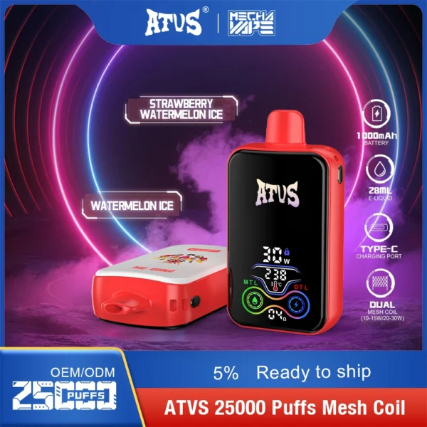 ATVS 25000 Puffs Dual Mesh 5% Stylo à vape jetable rechargeable à faible teneur en nicotine Acheter en gros - AlsoVape - 5