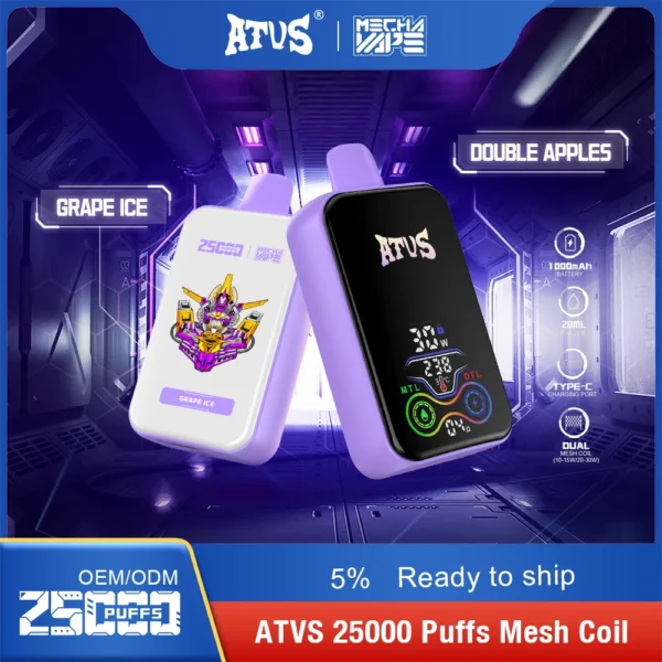 ATVS 25000 Puffs Dual Mesh 5% Stylo à vape jetable rechargeable à faible teneur en nicotine Acheter en gros - AlsoVape - 2