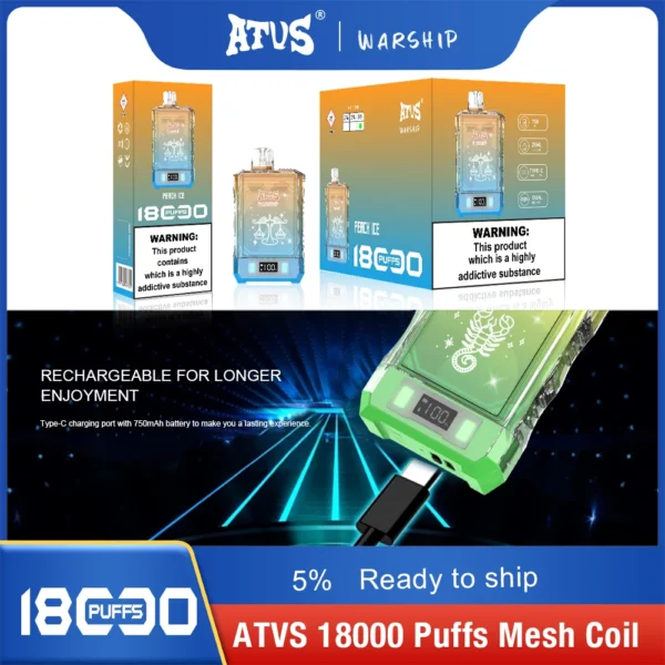 Atvs Warship 18000 Puffs 5% Låg Nikotin Uppladdningsbara Disponibla Vapes Penna Bulk Köp Partihandel - AlsoVape - 6