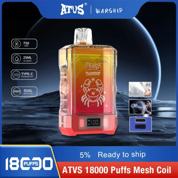 Atvs Warship 18000 Puffs 5% Låg Nikotin Uppladdningsbar Disponibel Vapes Penna Bulk Köp Partihandel - AlsoVape - 1