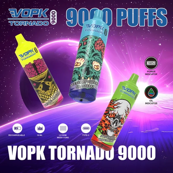 VOPK Tornado 9000 Puffs 0% 2% 3% 5% Vapes desechables recargables con bajo contenido de nicotina Compra a granel al por mayor - AlsoVape - 1