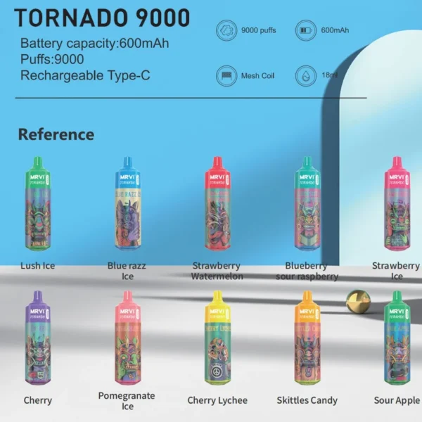 MRVI Tornado 9000 Puffs 2% 3% 5% Genopladelige engangsvapes med lav nikotinindhold Pen Bulk Køb Engros - OgsåVape - 1