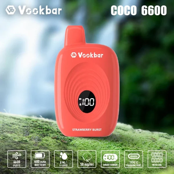 Vookbar Coco 6600 Puffs Digital Smart Screen 3% Low Nicotine Rechargeable Disposable Vapes Pen Bulk Buy Wholesale - AlsoVape - 4