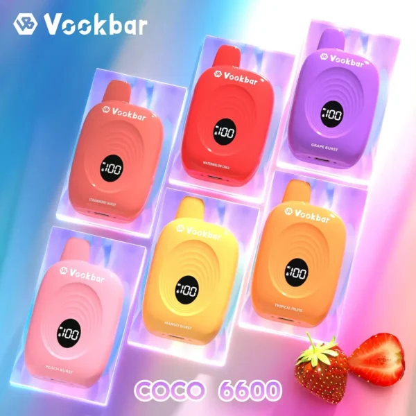 Vookbar Coco 6600 Puffs Digital Smart Screen 3% Low Nicotine Rechargeable Disposable Vapes Pen Bulk Buy Wholesale - AlsoVape - 1