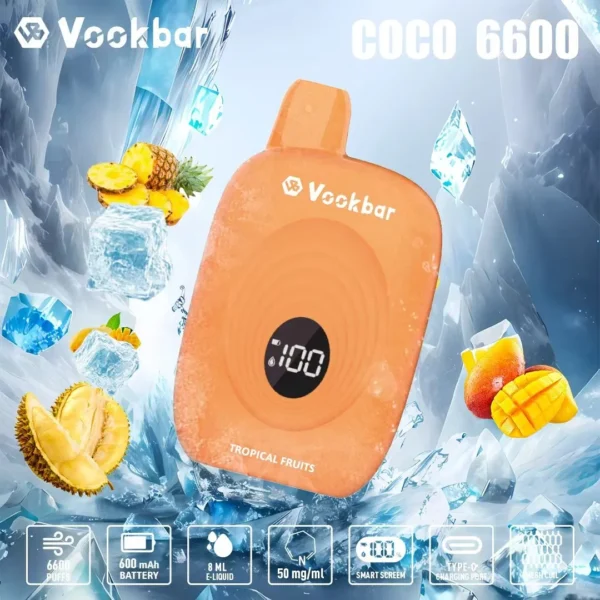 Vookbar Coco 6600 Puffs Digital Smart Screen 3% Low Nicotine Rechargeable Disposable Vapes Pen Bulk Buy Wholesale - AlsoVape - 3