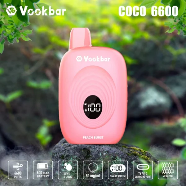 Vookbar Coco 6600 Puffs Digital Smart Screen 3% Low Nicotine Rechargeable Disposable Vapes Pen Bulk Buy Wholesale - AlsoVape - 5
