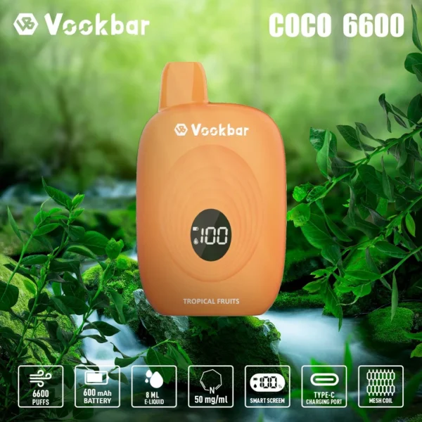 Vookbar Coco 6600 Puffs Digital Smart Screen 3% Low Nicotine Rechargeable Disposable Vapes Pen Bulk Buy Wholesale - AlsoVape - 7