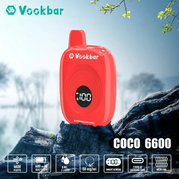 Vookbar Coco 6600 Puffs Digital Smart Screen 3% Low Nicotine Rechargeable Disposable Vapes Pen Bulk Buy Wholesale - AlsoVape - 8