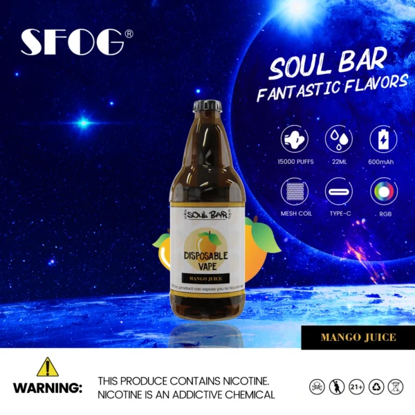 SFOG SOUL BAR 15000 Puffs RGB 5% Genopladelige engangsvapes med lav nikotinindhold Pen Bulk Køb Engros - AlsoVape - 10