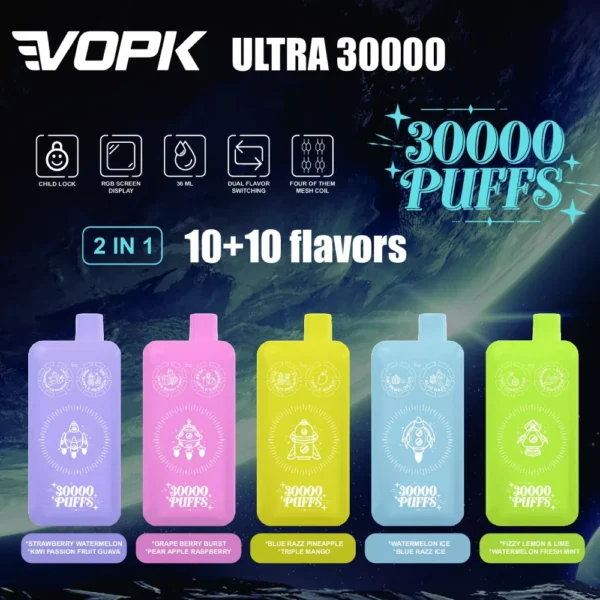 VOPK ULTRA 30000 Puffs Dupla ízű Dual Mesh digitális képernyő 2% Alacsony nikotin tartalmú Újratölthető Eldobható Vapes Pen Tömeges Vásárlás Nagyker - AlsoVape - 1